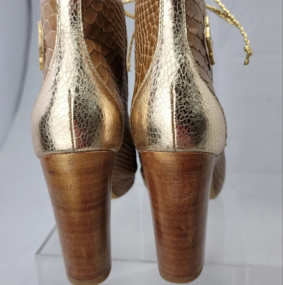Lace Up Peep Toe Block Heel Leather Sandals Shoes Size 7